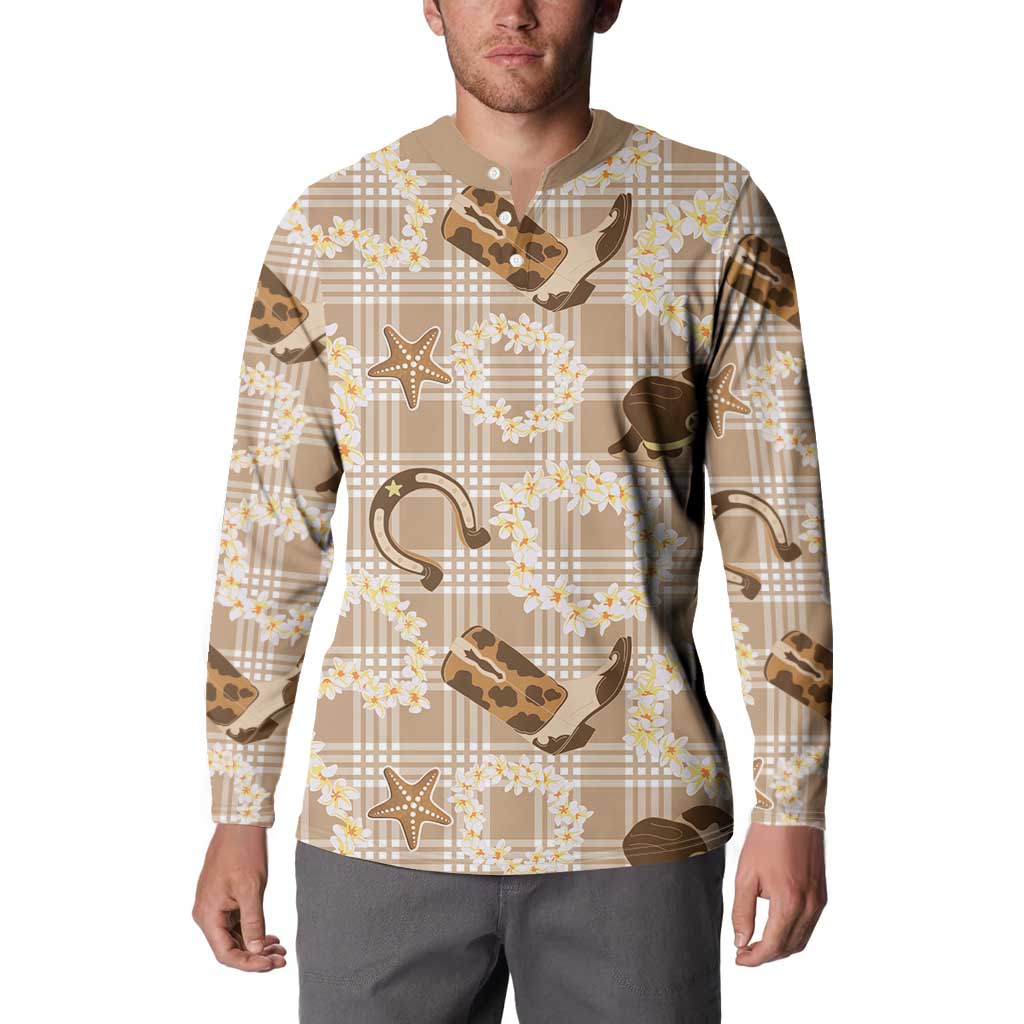 Aloha Hawaii Paniolo Khaki Palaka Button Sweatshirt Coastal Rodeo LT7 - Polynesian Pride