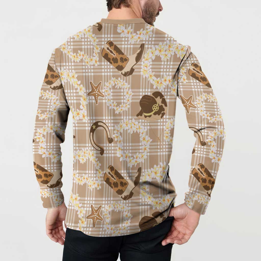 Aloha Hawaii Paniolo Khaki Palaka Button Sweatshirt Coastal Rodeo LT7 - Polynesian Pride