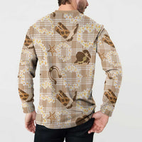 Aloha Hawaii Paniolo Khaki Palaka Button Sweatshirt Coastal Rodeo LT7 - Polynesian Pride