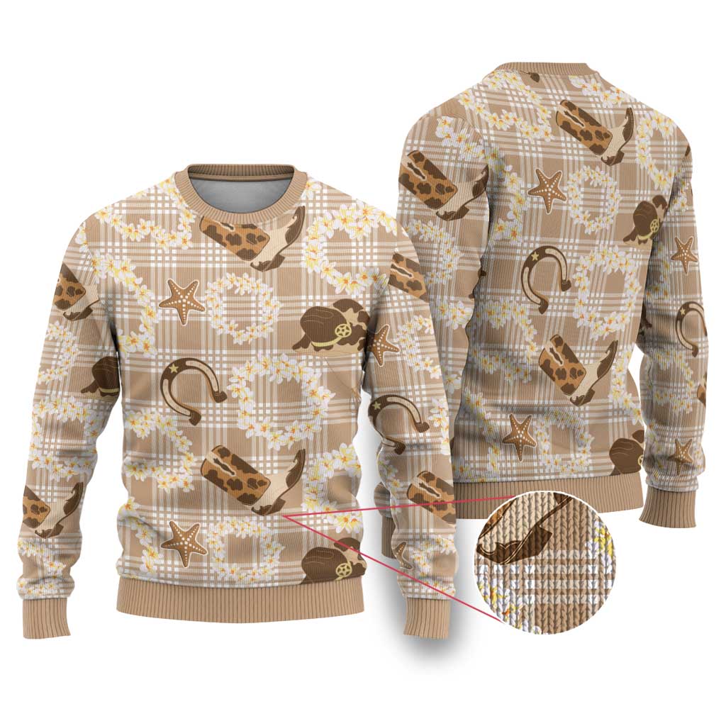 Aloha Hawaii Paniolo Khaki Palaka Ugly Christmas Sweater Coastal Rodeo LT7 Khaki - Polynesian Pride