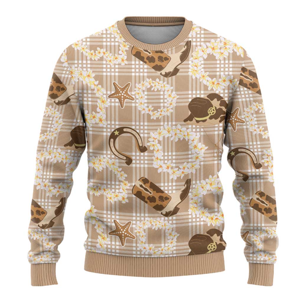 Aloha Hawaii Paniolo Khaki Palaka Ugly Christmas Sweater Coastal Rodeo LT7 - Polynesian Pride