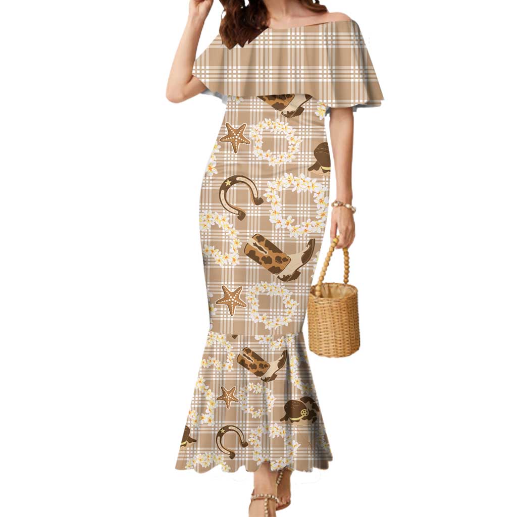 Aloha Hawaii Paniolo Khaki Palaka Mermaid Dress Coastal Rodeo LT7 Women Khaki - Polynesian Pride