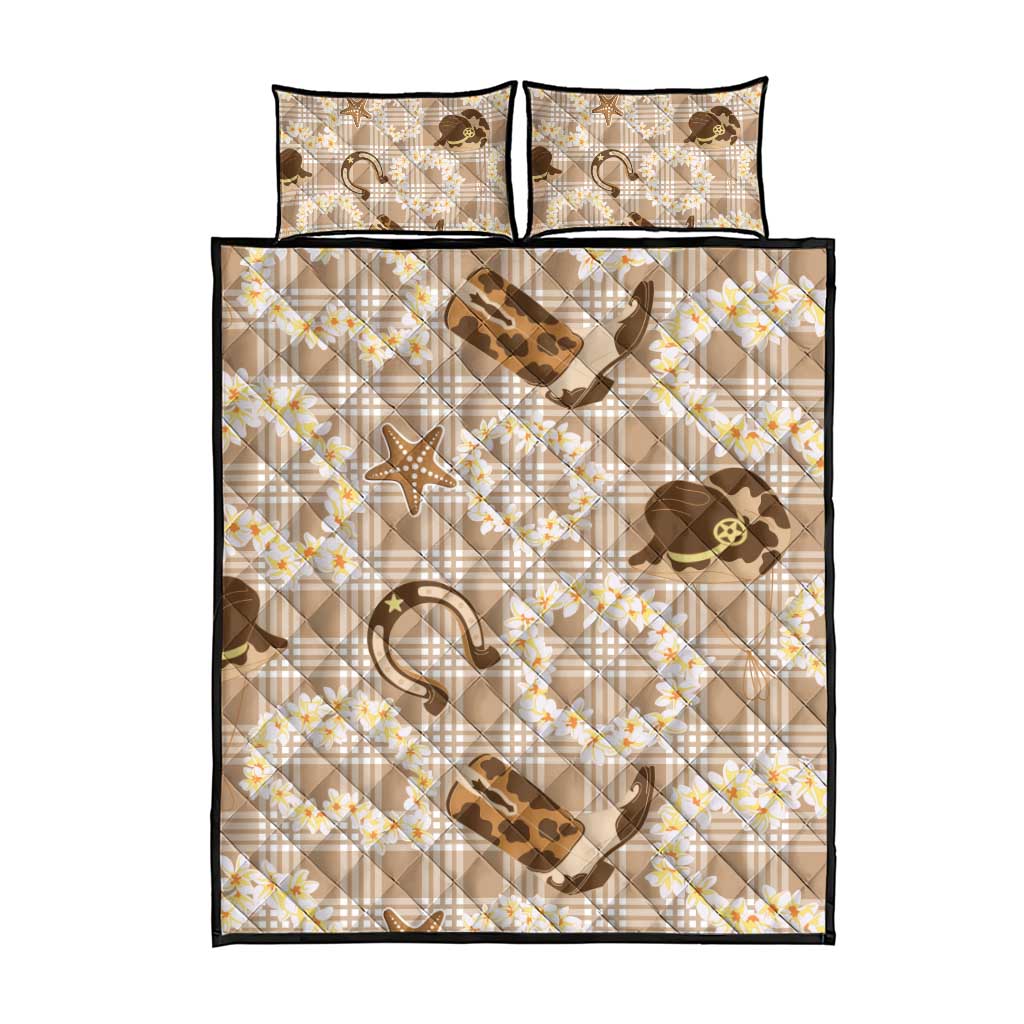 Aloha Hawaii Paniolo Khaki Palaka Quilt Bed Set Coastal Rodeo LT7 - Polynesian Pride