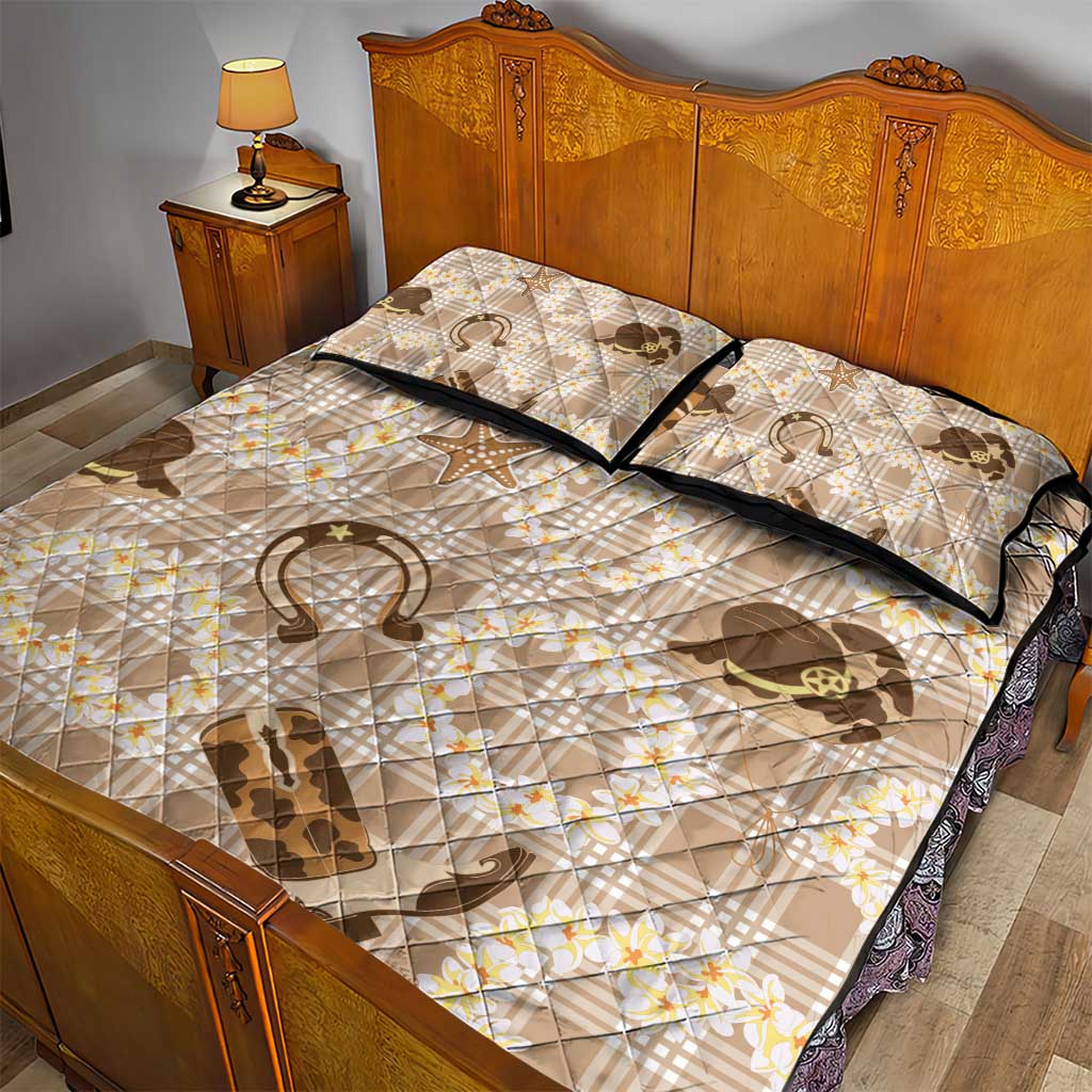 Aloha Hawaii Paniolo Khaki Palaka Quilt Bed Set Coastal Rodeo LT7 - Polynesian Pride