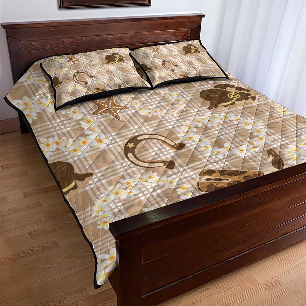 Aloha Hawaii Paniolo Khaki Palaka Quilt Bed Set Coastal Rodeo LT7 - Polynesian Pride