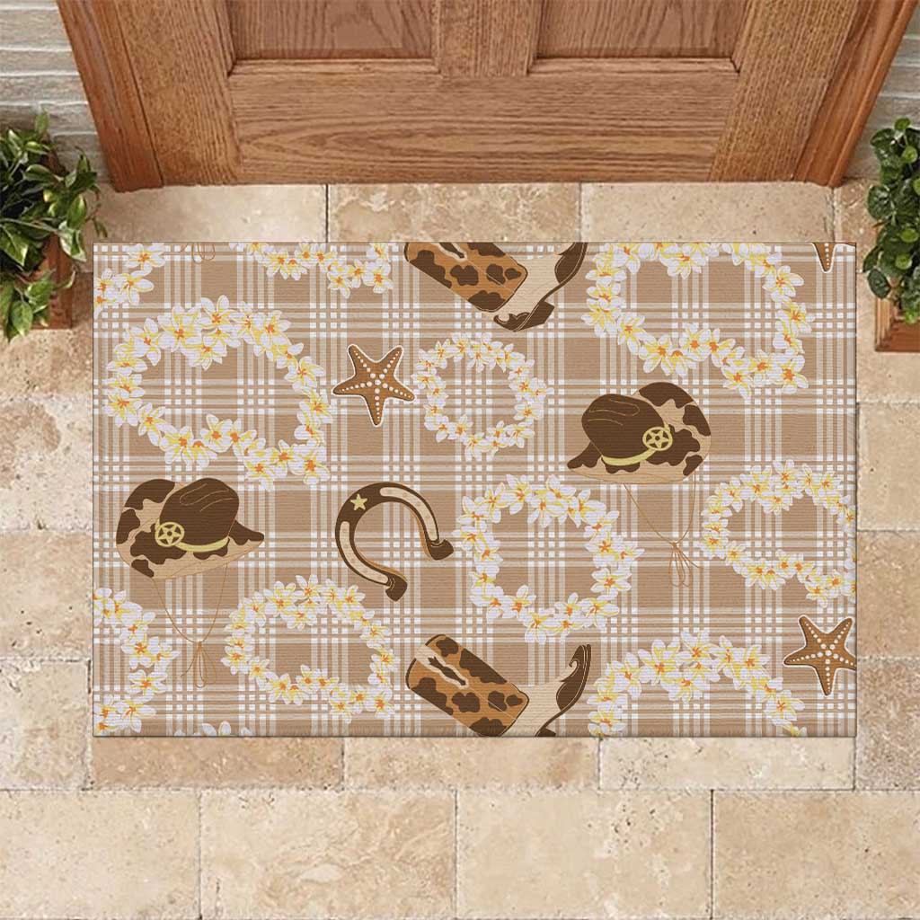 Aloha Hawaii Paniolo Khaki Palaka Rubber Doormat Coastal Rodeo LT7 Khaki - Polynesian Pride