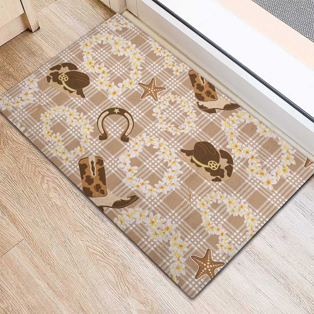 Aloha Hawaii Paniolo Khaki Palaka Rubber Doormat Coastal Rodeo LT7 - Polynesian Pride