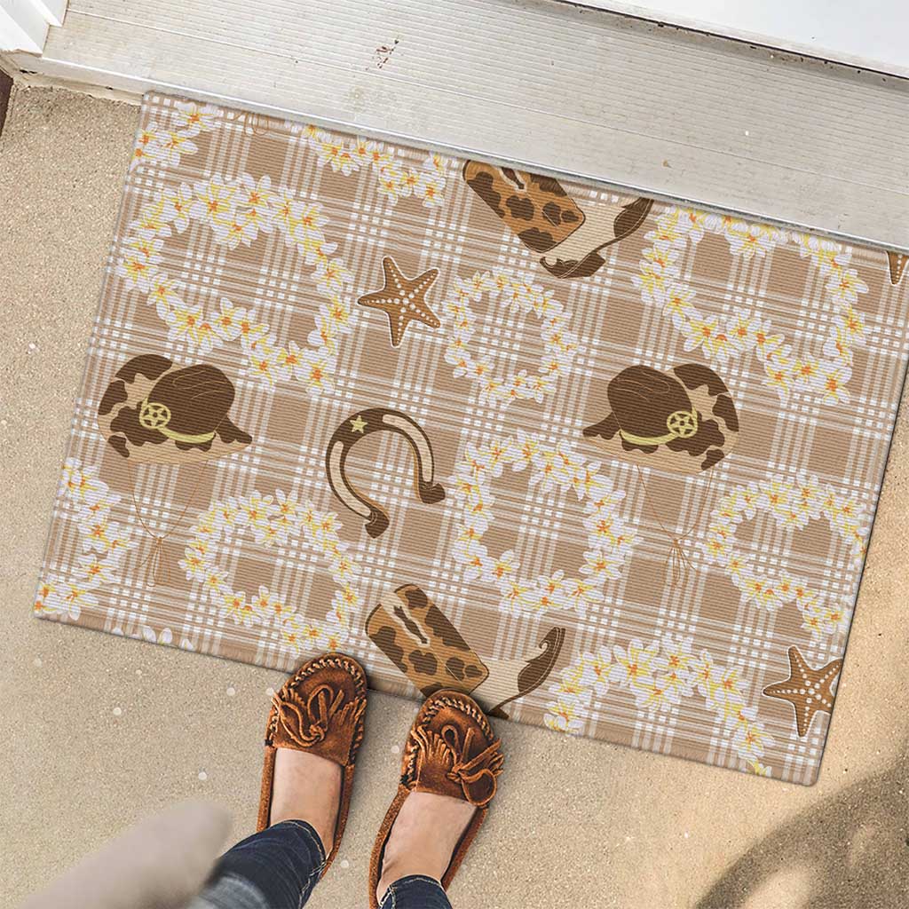 Aloha Hawaii Paniolo Khaki Palaka Rubber Doormat Coastal Rodeo LT7 - Polynesian Pride