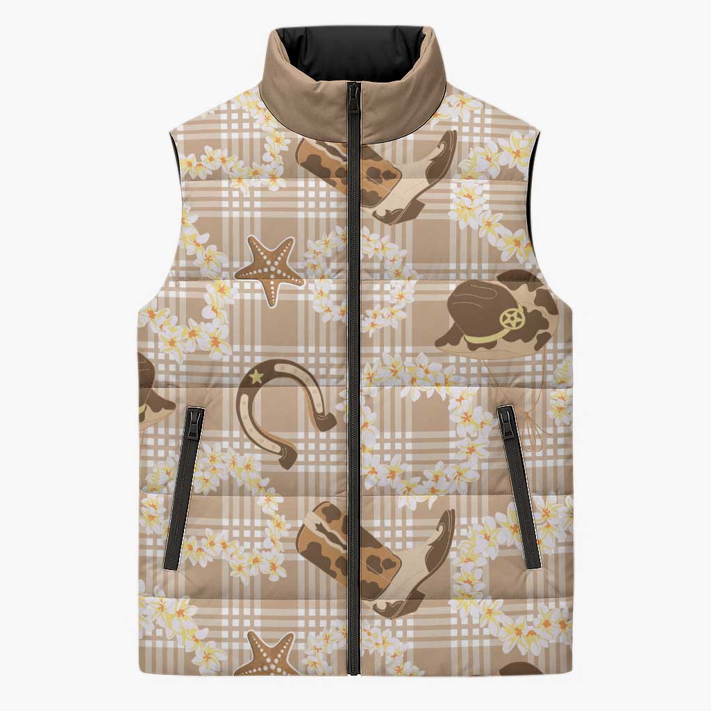Aloha Hawaii Paniolo Khaki Palaka Sleeveless Puffer Jacket Coastal Rodeo LT7 Unisex Khaki - Polynesian Pride