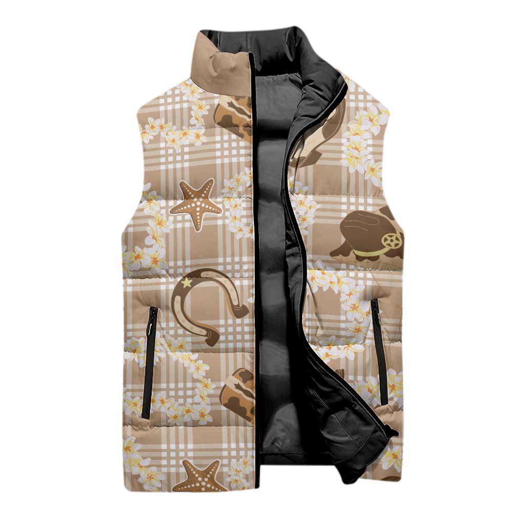 Aloha Hawaii Paniolo Khaki Palaka Sleeveless Puffer Jacket Coastal Rodeo LT7 - Polynesian Pride
