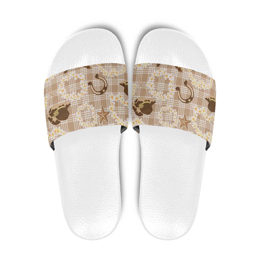 Aloha Hawaii Paniolo Khaki Palaka Slide Sandals Coastal Rodeo LT7 Khaki - Polynesian Pride