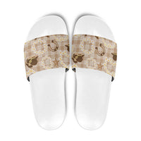 Aloha Hawaii Paniolo Khaki Palaka Slide Sandals Coastal Rodeo LT7 Khaki - Polynesian Pride