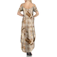 Aloha Hawaii Paniolo Khaki Palaka Summer Maxi Dress Coastal Rodeo LT7 - Polynesian Pride