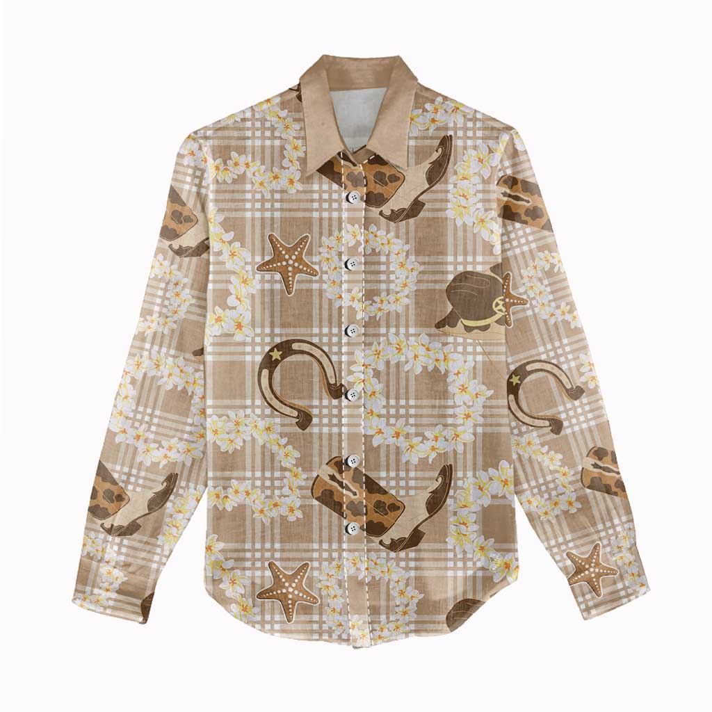 Aloha Hawaii Paniolo Khaki Palaka Women Casual Shirt Coastal Rodeo LT7 - Polynesian Pride