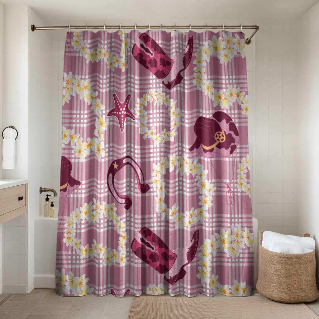 Aloha Hawaii Paniolo Lokelani Rose Palaka Bathroom Set Coastal Rodeo LT7 Shower Curtain Only Rose Pink - Polynesian Pride