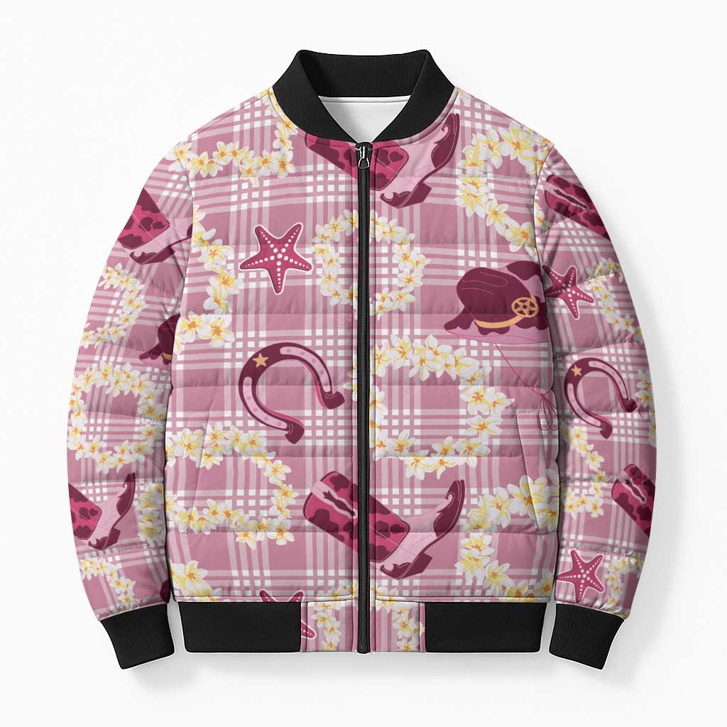 Aloha Hawaii Paniolo Lokelani Rose Palaka Bomber Puffer Jacket Coastal Rodeo LT7 Unisex Rose Pink - Polynesian Pride