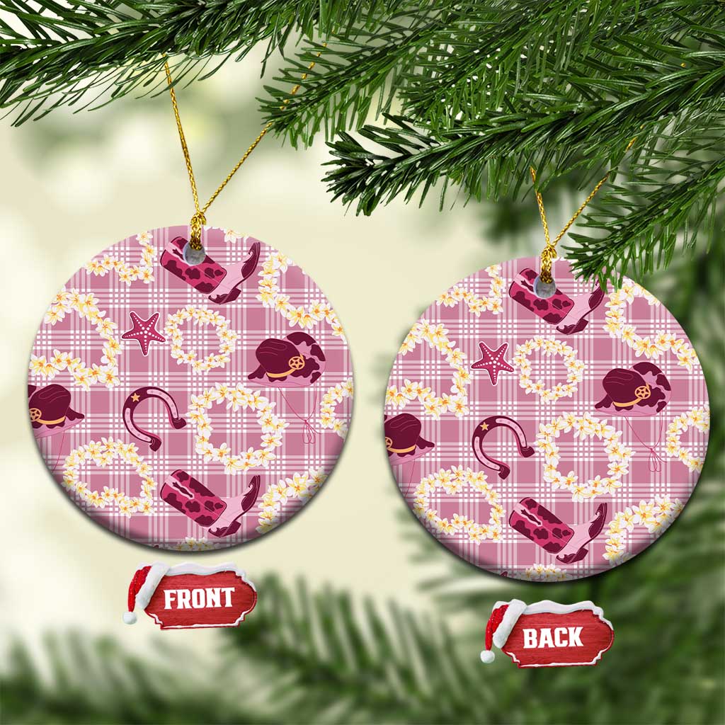Aloha Hawaii Paniolo Lokelani Rose Palaka Ceramic Ornament Coastal Rodeo LT7 Circle Rose Pink - Polynesian Pride