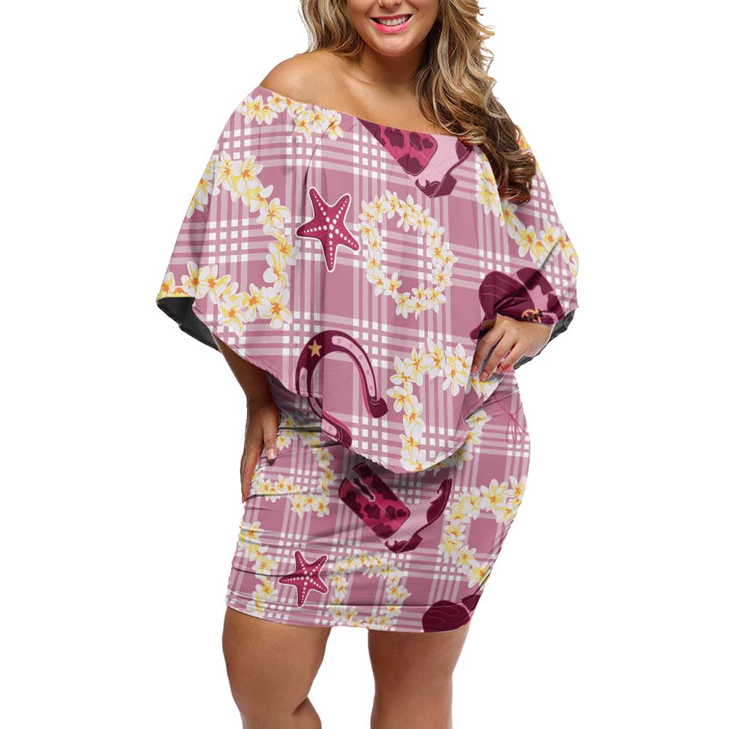 Aloha Hawaii Paniolo Lokelani Rose Palaka Off Shoulder Short Dress Coastal Rodeo LT7 Women Rose Pink - Polynesian Pride