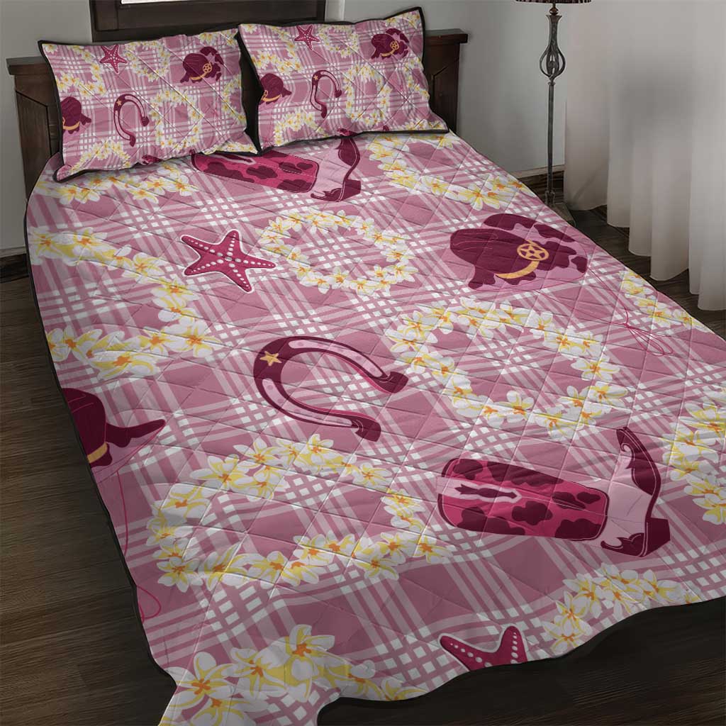 Aloha Hawaii Paniolo Lokelani Rose Palaka Quilt Bed Set Coastal Rodeo LT7 Rose Pink - Polynesian Pride
