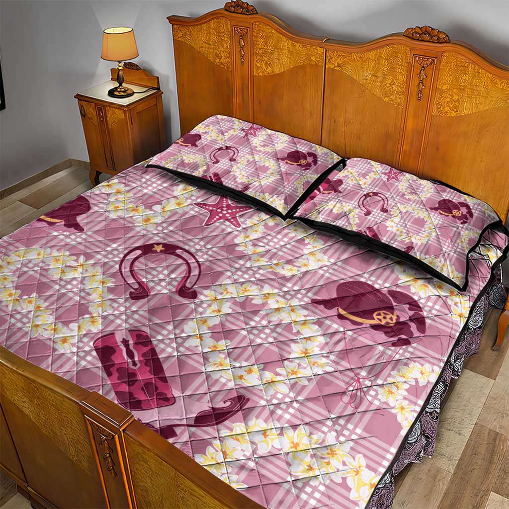 Aloha Hawaii Paniolo Lokelani Rose Palaka Quilt Bed Set Coastal Rodeo LT7 - Polynesian Pride