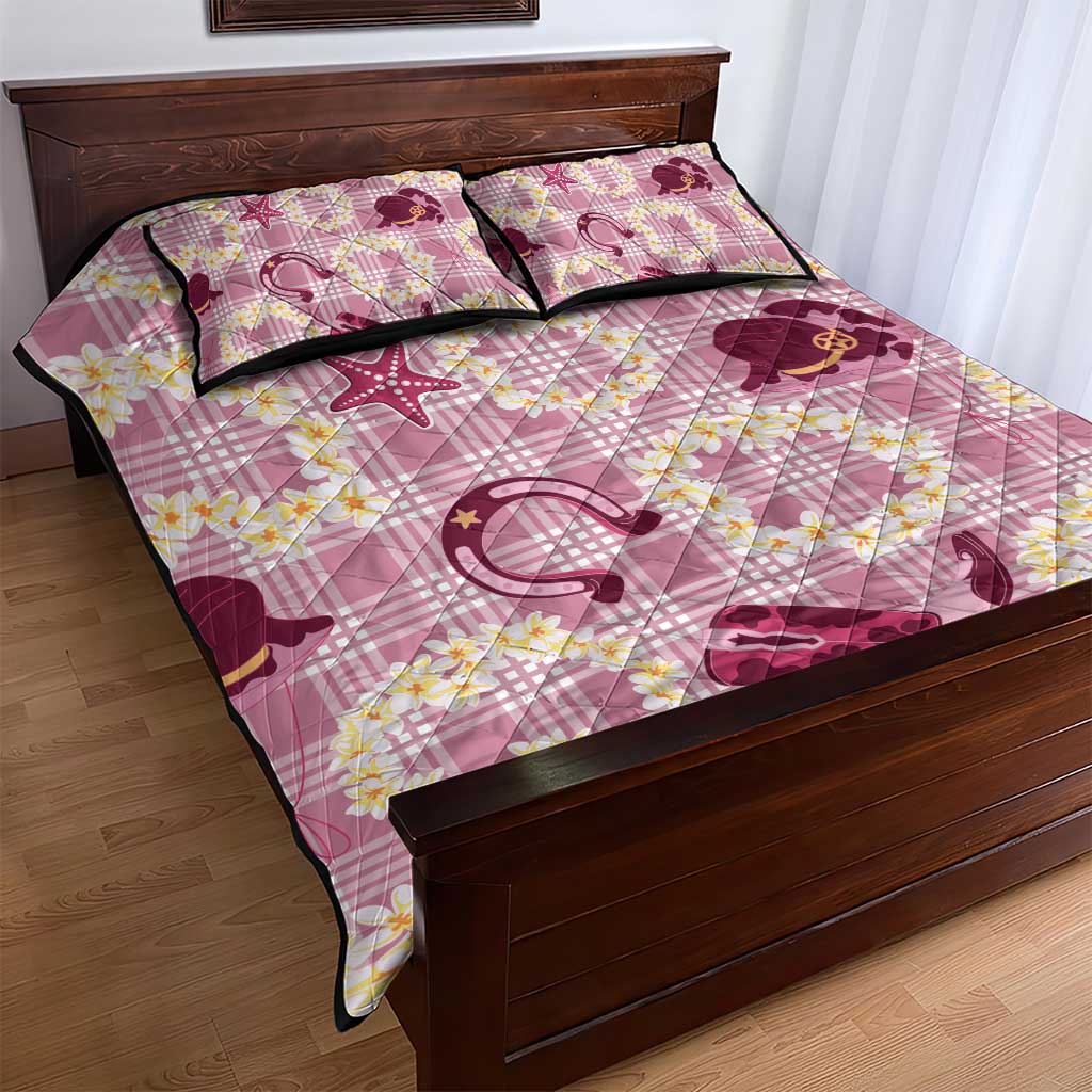 Aloha Hawaii Paniolo Lokelani Rose Palaka Quilt Bed Set Coastal Rodeo LT7 - Polynesian Pride
