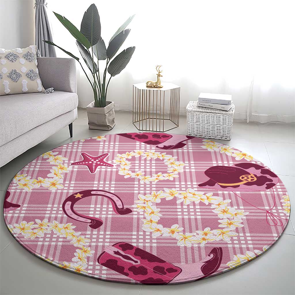 Aloha Hawaii Paniolo Lokelani Rose Palaka Round Carpet Coastal Rodeo LT7 - Polynesian Pride