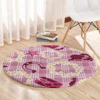 Aloha Hawaii Paniolo Lokelani Rose Palaka Round Carpet Coastal Rodeo LT7 - Polynesian Pride