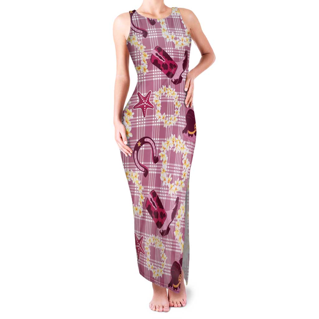 Aloha Hawaii Paniolo Lokelani Rose Palaka Tank Maxi Dress Coastal Rodeo LT7 Women Rose Pink - Polynesian Pride