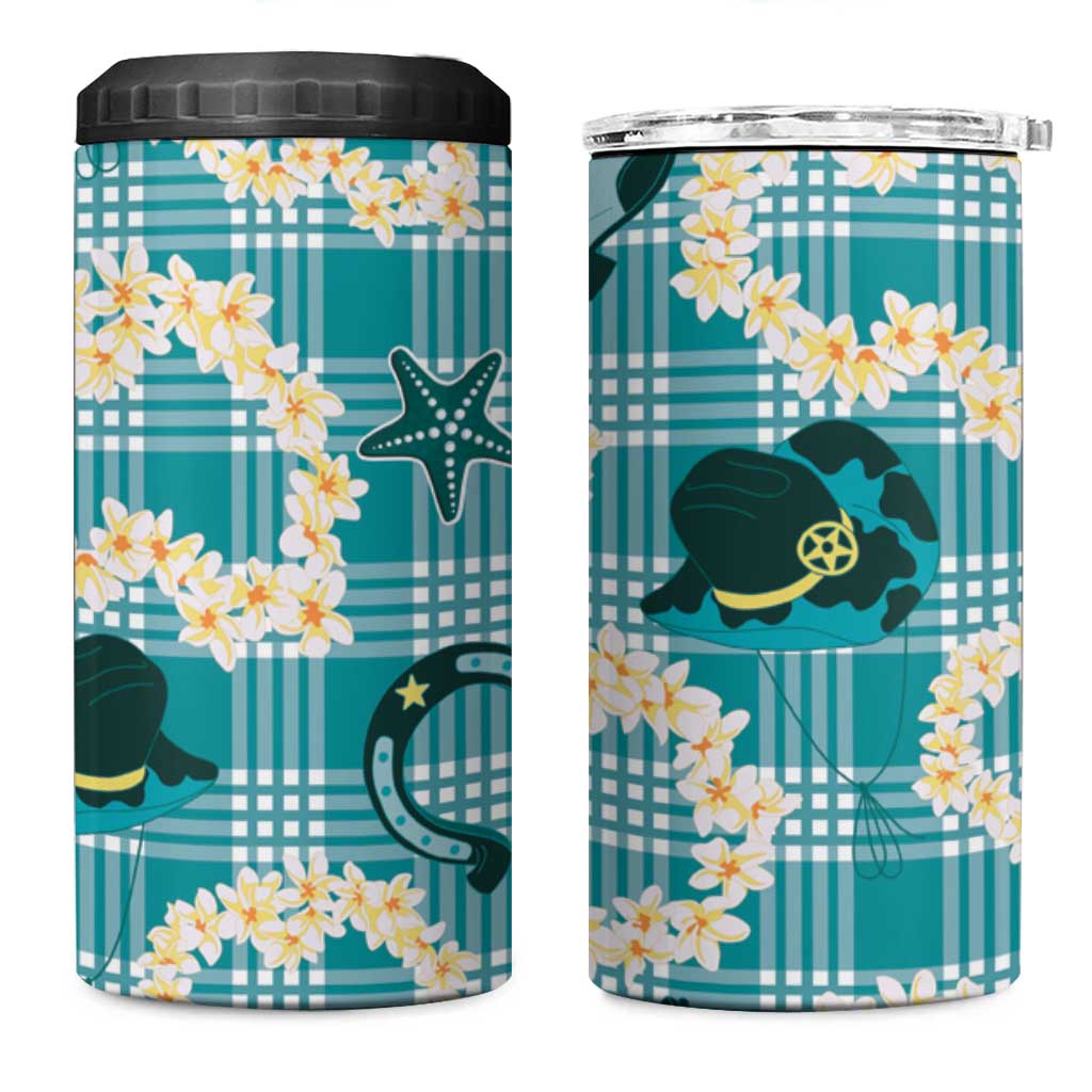Aloha Hawaii Paniolo Teal Palaka 4 in 1 Can Cooler Tumbler Coastal Rodeo LT7 One Size: 16 oz Teal - Polynesian Pride