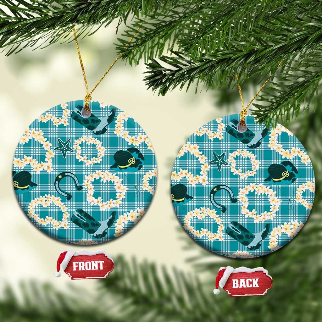 Aloha Hawaii Paniolo Teal Palaka Ceramic Ornament Coastal Rodeo LT7 Circle Teal - Polynesian Pride