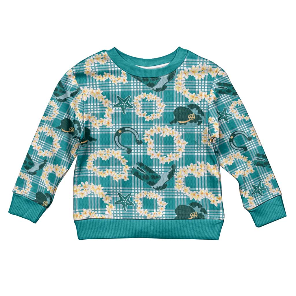 Aloha Hawaii Paniolo Teal Palaka Kid Ugly Christmas Sweater Coastal Rodeo LT7 Kid Teal - Polynesian Pride