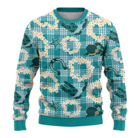 Aloha Hawaii Paniolo Teal Palaka Ugly Christmas Sweater Coastal Rodeo LT7 - Polynesian Pride