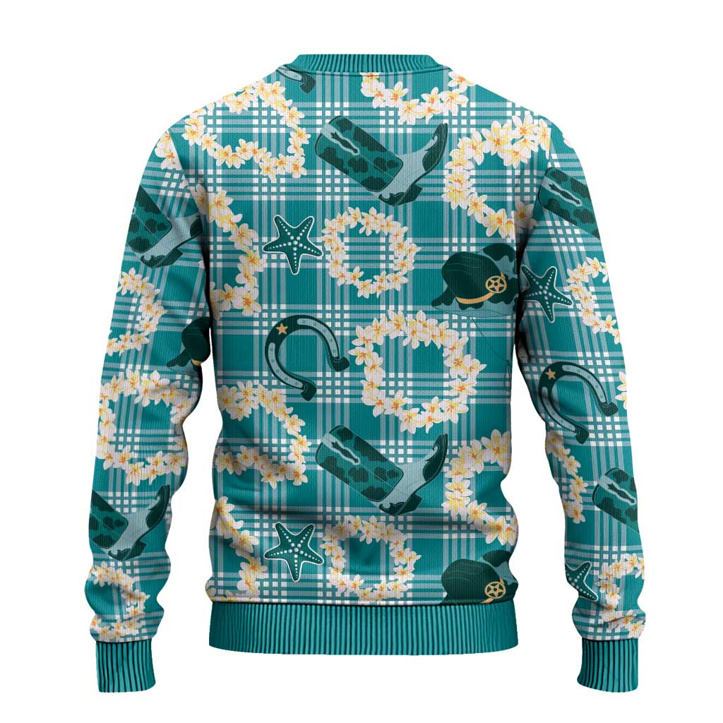 Aloha Hawaii Paniolo Teal Palaka Ugly Christmas Sweater Coastal Rodeo LT7 - Polynesian Pride