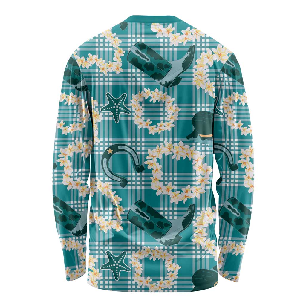 Aloha Hawaii Paniolo Teal Palaka Long Sleeve Shirt Coastal Rodeo LT7 - Polynesian Pride