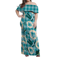 Aloha Hawaii Paniolo Teal Palaka Off Shoulder Maxi Dress Coastal Rodeo LT7 Women Teal - Polynesian Pride