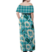 Aloha Hawaii Paniolo Teal Palaka Off Shoulder Maxi Dress Coastal Rodeo LT7 - Polynesian Pride