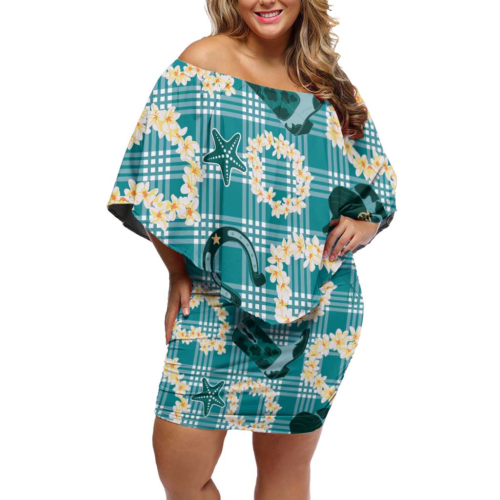 Aloha Hawaii Paniolo Teal Palaka Off Shoulder Short Dress Coastal Rodeo LT7 Women Teal - Polynesian Pride