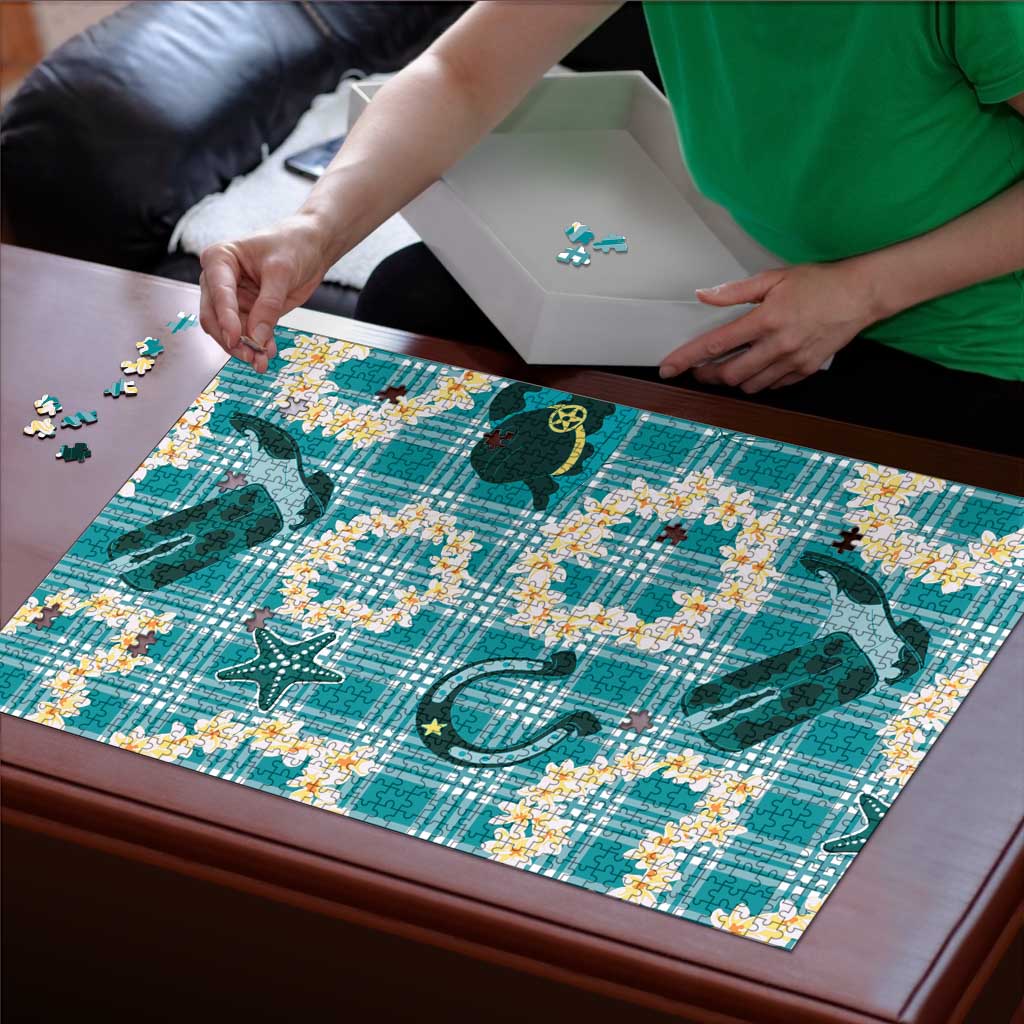 Aloha Hawaii Paniolo Teal Palaka Puzzle Coastal Rodeo LT7 - Polynesian Pride