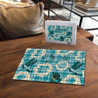 Aloha Hawaii Paniolo Teal Palaka Puzzle Coastal Rodeo LT7 - Polynesian Pride