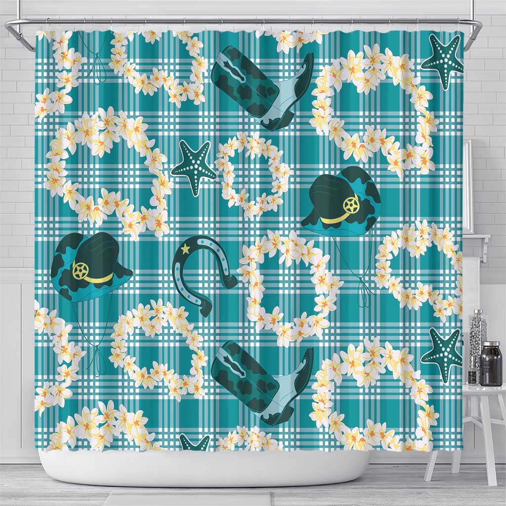 Aloha Hawaii Paniolo Teal Palaka Shower Curtain Coastal Rodeo LT7 - Polynesian Pride