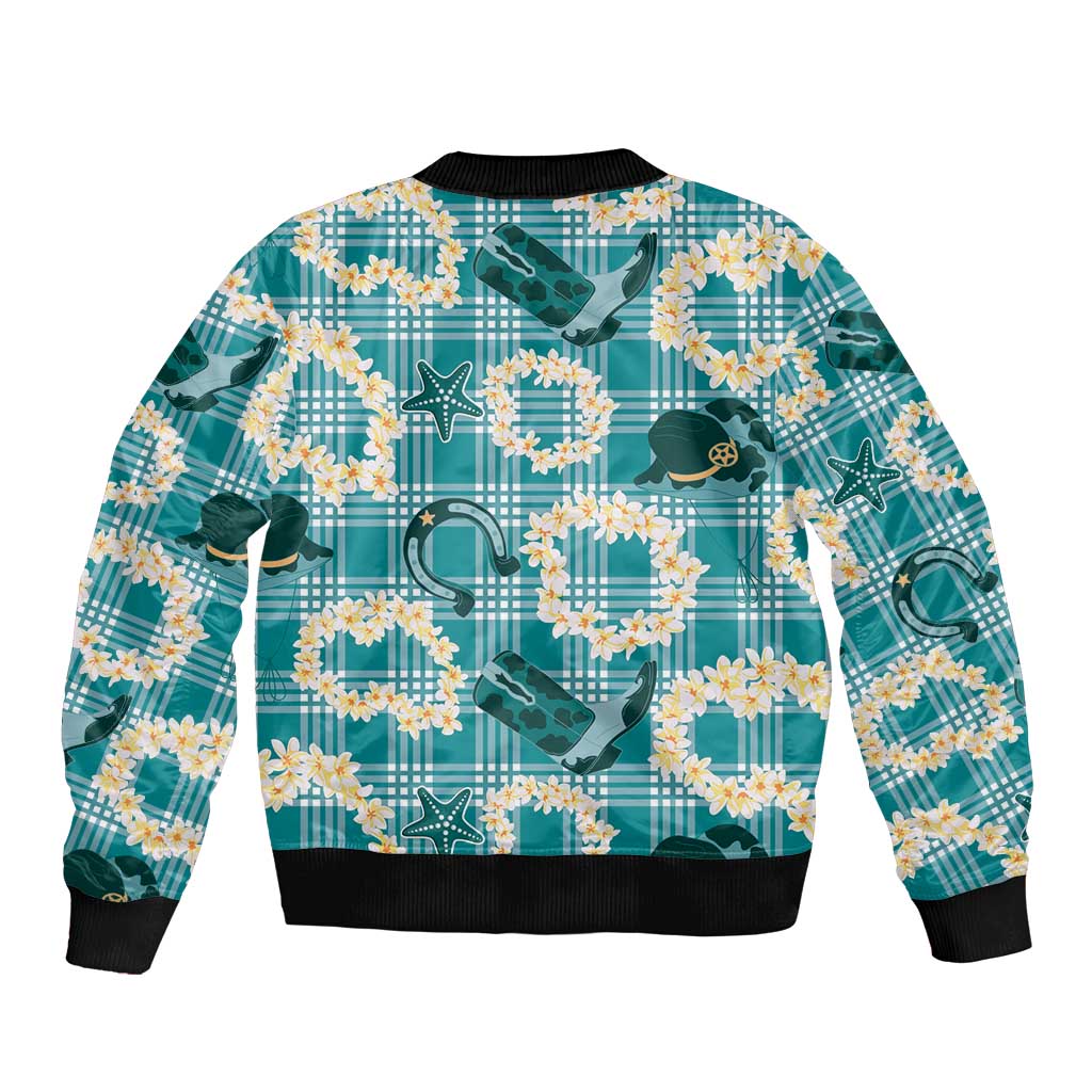 Aloha Hawaii Paniolo Teal Palaka Sleeve Zip Bomber Jacket Coastal Rodeo LT7 - Polynesian Pride