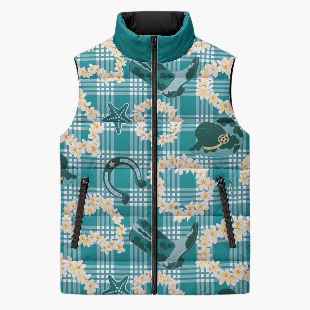 Aloha Hawaii Paniolo Teal Palaka Sleeveless Puffer Jacket Coastal Rodeo LT7 Unisex Teal - Polynesian Pride