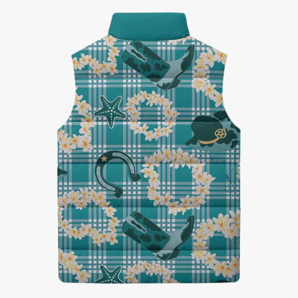 Aloha Hawaii Paniolo Teal Palaka Sleeveless Puffer Jacket Coastal Rodeo LT7 - Polynesian Pride