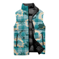 Aloha Hawaii Paniolo Teal Palaka Sleeveless Puffer Jacket Coastal Rodeo LT7 - Polynesian Pride
