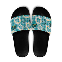 Aloha Hawaii Paniolo Teal Palaka Slide Sandals Coastal Rodeo LT7 Teal - Polynesian Pride
