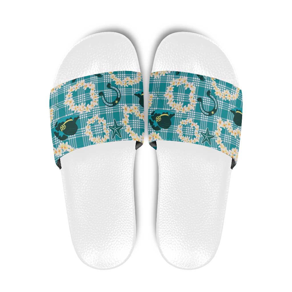 Aloha Hawaii Paniolo Teal Palaka Slide Sandals Coastal Rodeo LT7 Teal - Polynesian Pride