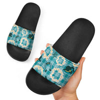 Aloha Hawaii Paniolo Teal Palaka Slide Sandals Coastal Rodeo LT7 - Polynesian Pride