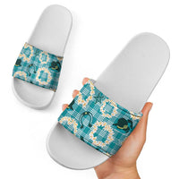 Aloha Hawaii Paniolo Teal Palaka Slide Sandals Coastal Rodeo LT7 - Polynesian Pride