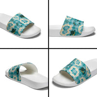 Aloha Hawaii Paniolo Teal Palaka Slide Sandals Coastal Rodeo LT7 - Polynesian Pride
