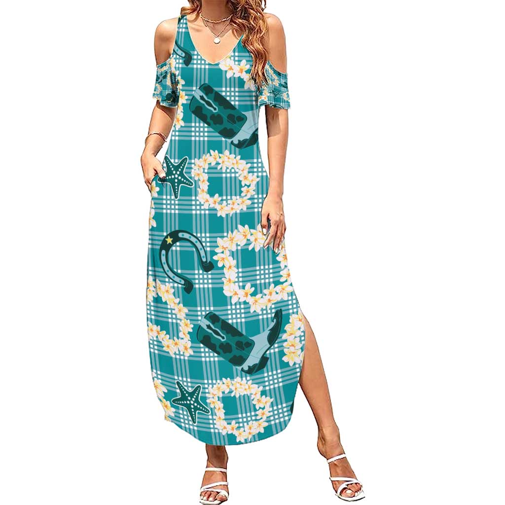 Aloha Hawaii Paniolo Teal Palaka Summer Maxi Dress Coastal Rodeo LT7 Women Teal - Polynesian Pride